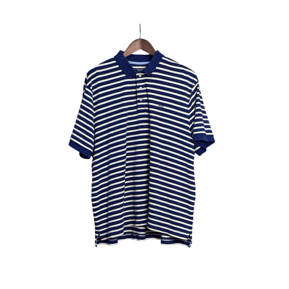 Blue/Yellow/White Striped Chaps Golf Polo Cotton Shirt - Size XL